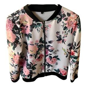 Floral Zip Up Bomber Jacket
